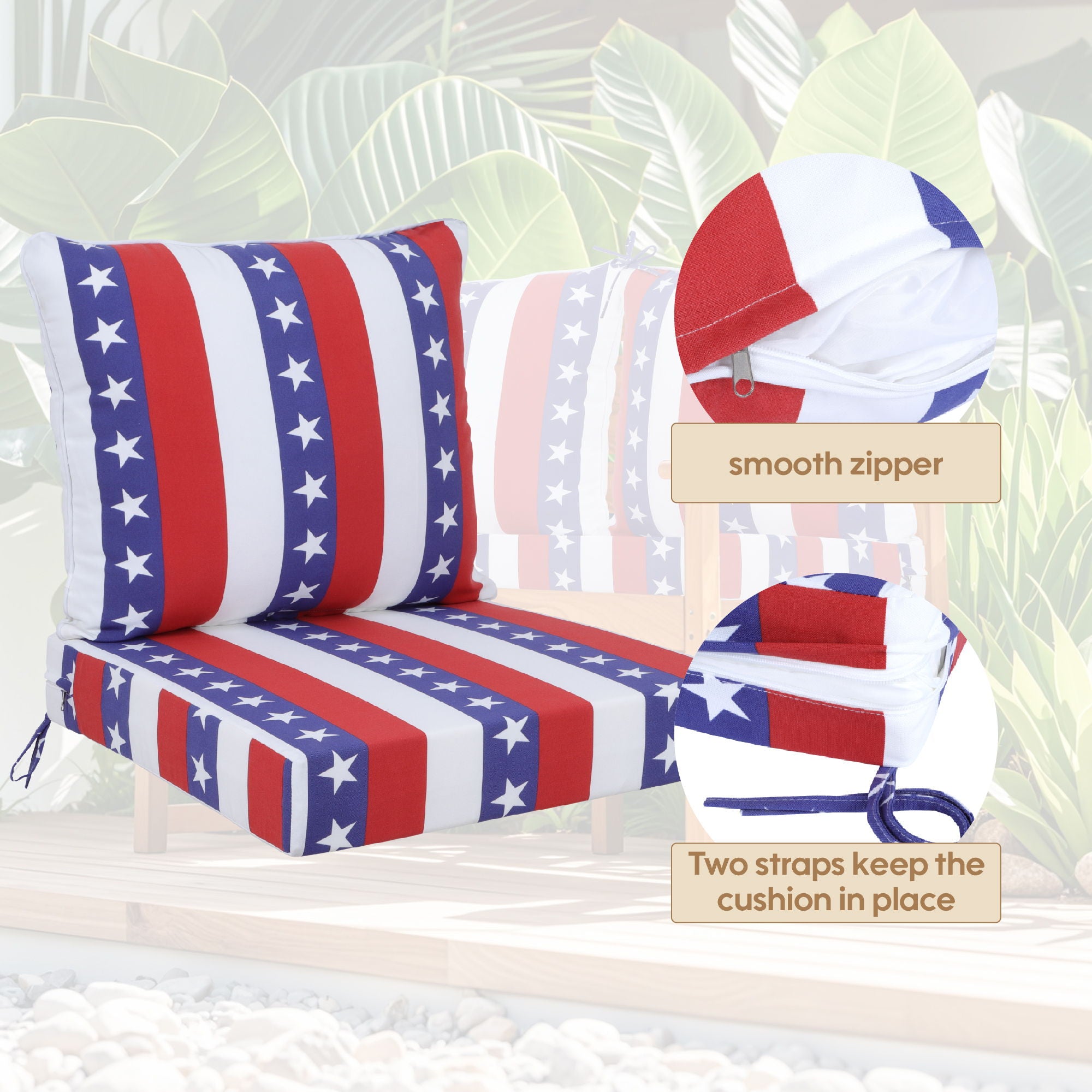 24X24 Inch Outdoor Deep Seat Cushion Set Waterproof Fade Resistant Patio Furniture Cushions With Removable Covers, Adjustable Straps &amp; Handles (Set of 2) - Red