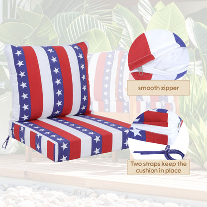 24X24 Inch Outdoor Deep Seat Cushion Set Waterproof Fade Resistant Patio Furniture Cushions With Removable Covers, Adjustable Straps &amp; Handles (Set of 2) - Red