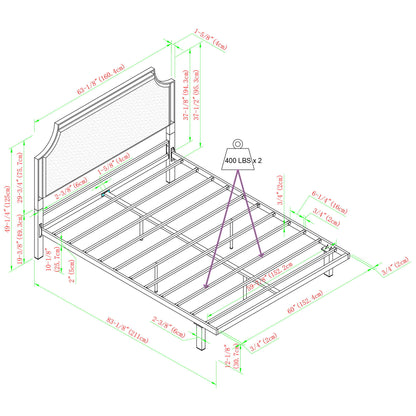 Queen Bed Frame Upholstered Metal - Tan