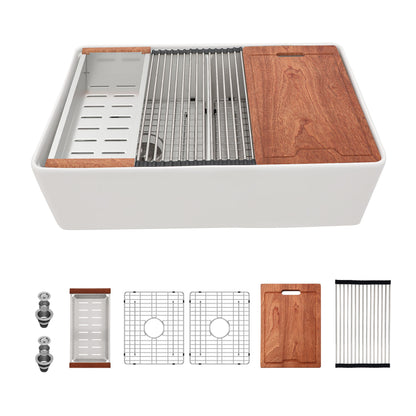 Double Bowl Sink Workstation 33&quot; With Built In Work Surface And Accessories - White