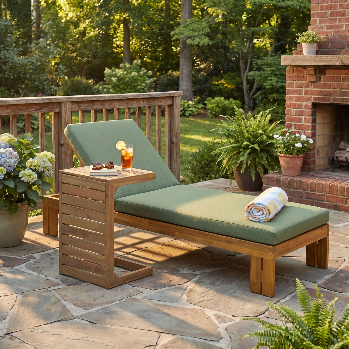 Outdoor Chaise Lounge Set &amp; Side Table, 5 Position Adjustable Patio Recliner