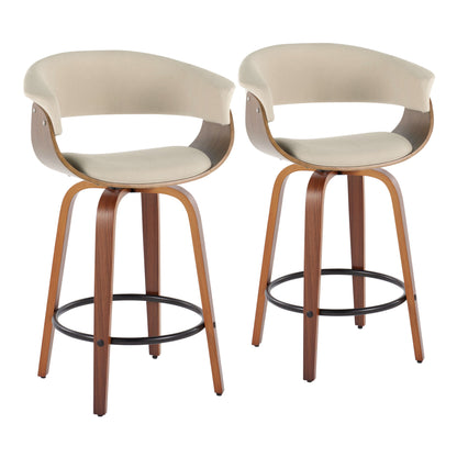 Vintage Mod - Mid Century Modern Fixed Height Counter Stool &amp; Swivel With Round Footrest (Set of 2)