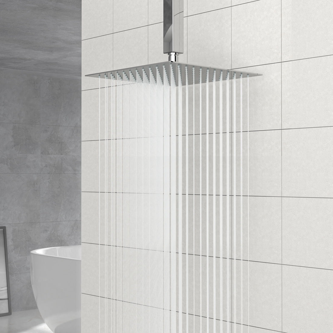 10" Square Rainfall Shower Head, Wall / Ceiling Mounted, Stainless Steel - Chrome