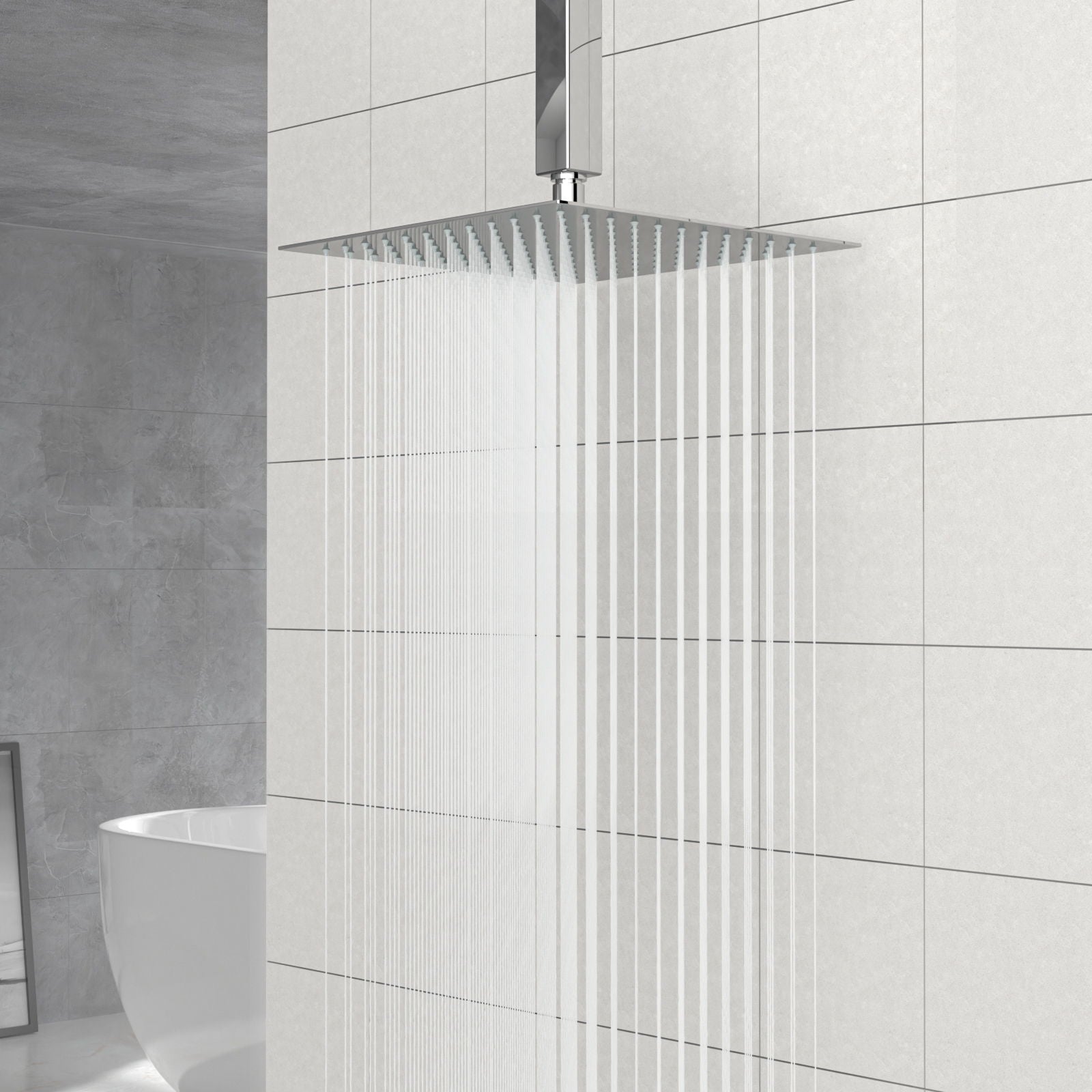 Modern 10&quot; Square Rainfall Shower Head &amp; Stainless Steel Wall Or Ceiling Mount Luxury Spa Shower Panel