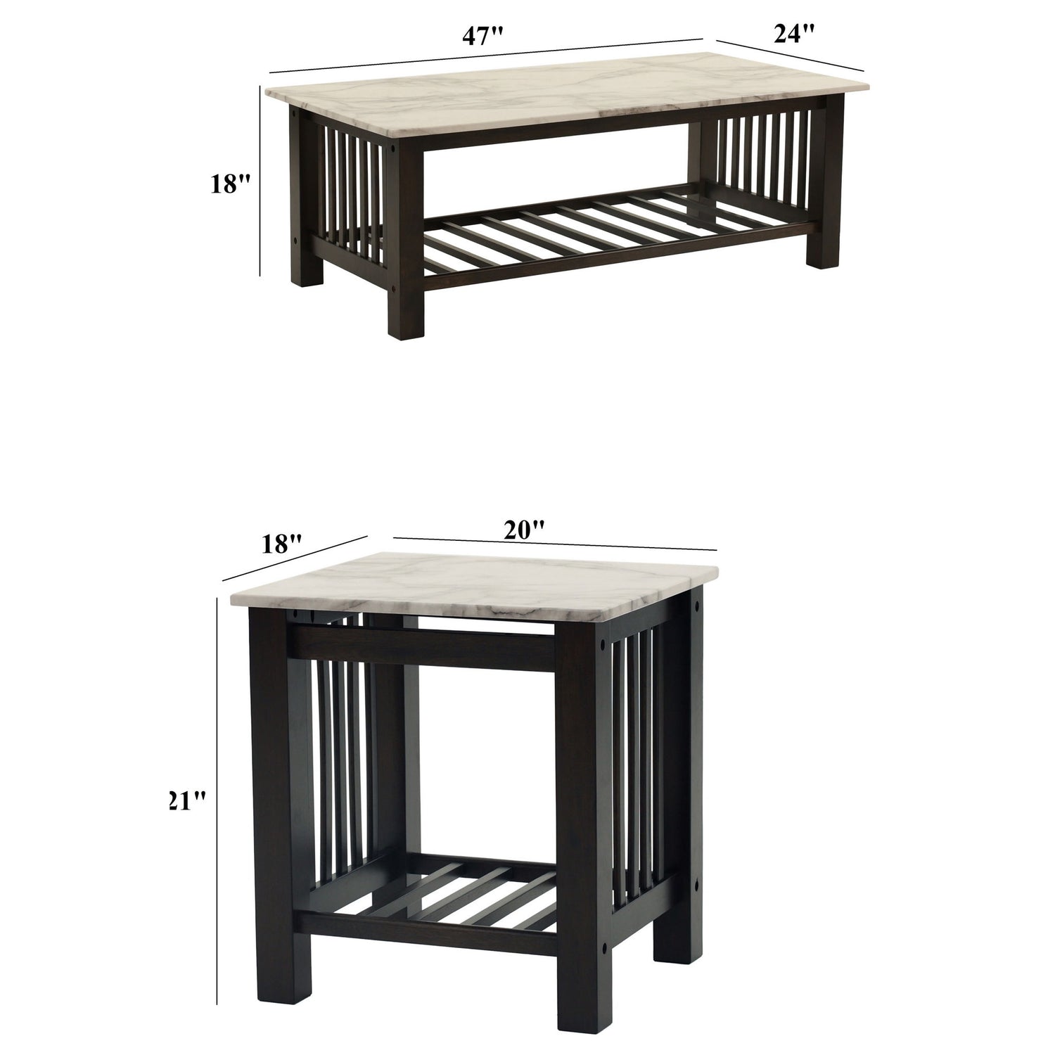 3 Piece Occasional Table Set, 1 Coffee Table And 2 End Tables, Open Storage Design - Walnut