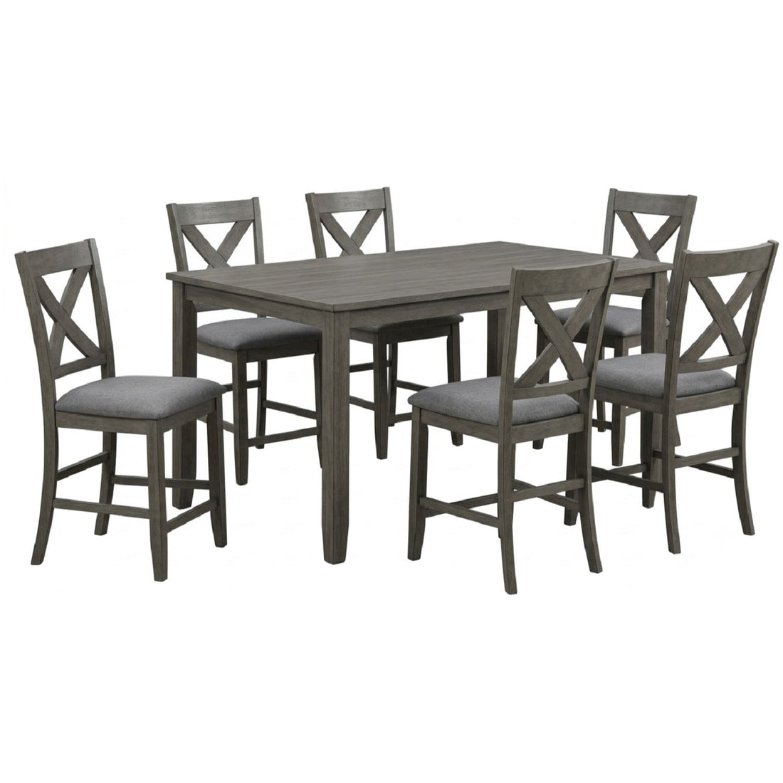 7 Piece Dining Room Furniture, Counter Height Table And 6 Chairs Set - Gray
