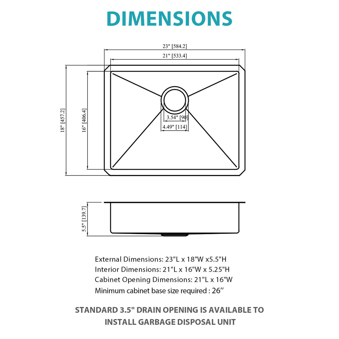 Ada-Compliant 23&quot; Undermount Sink, Low Depth Single Bowl - Brushed Nickel