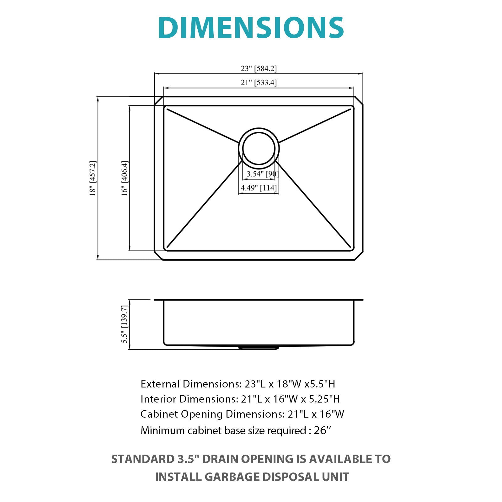 Ada-Compliant 23&quot; Undermount Sink, Low Depth Single Bowl - Brushed Nickel