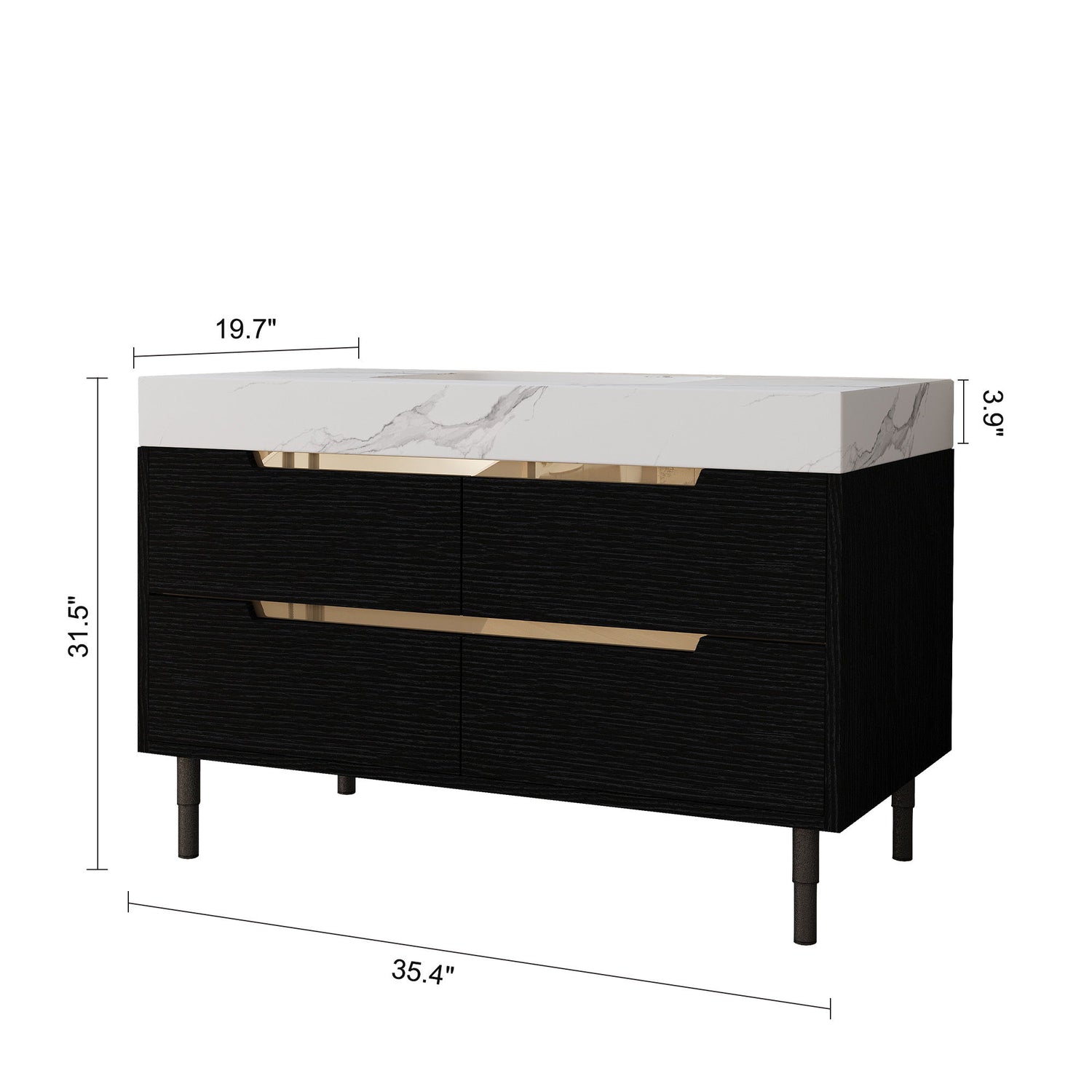 Bathroom Vanity With Undermount Sink, 4 Drawers Storage, Free Standing / Wall Mounted - Black / White