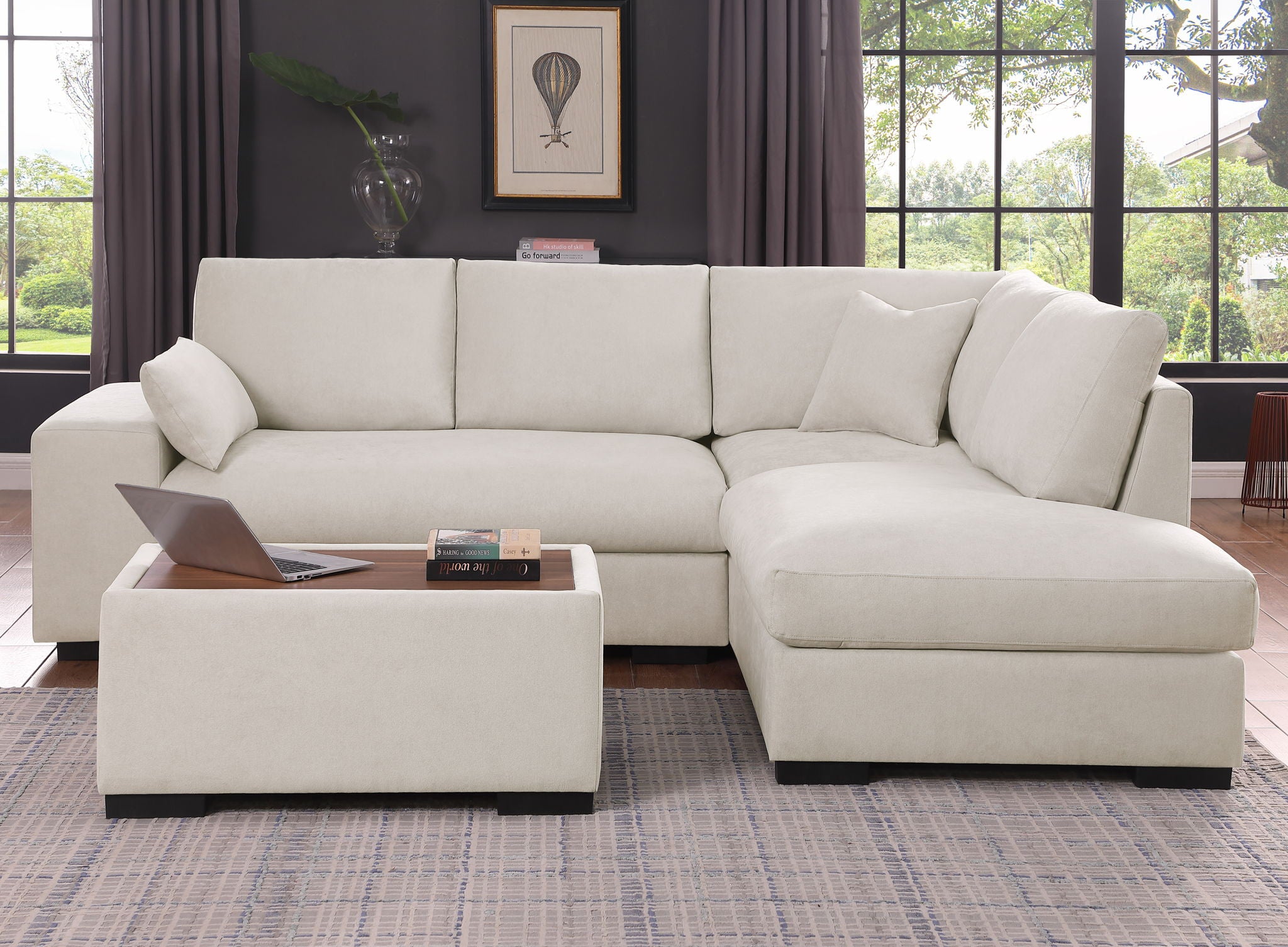 Joshua - 100&quot; Sectional Sofa with Right Facing Chaise and Console Ottoman
