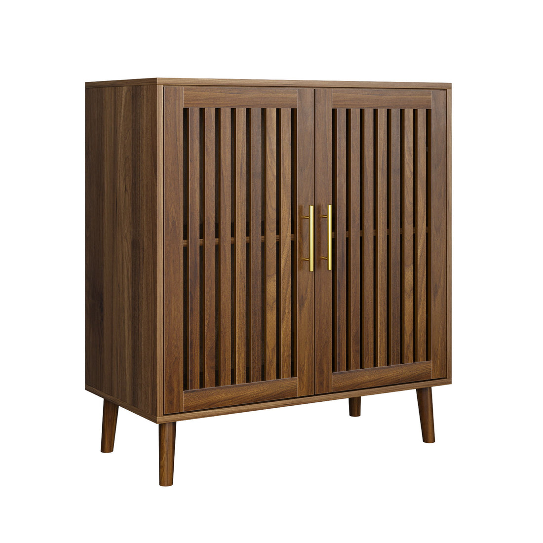 Farmhouse Sideboard Buffet Cabinet With Louvered Doors, Wood Coffee Bar Storage For Kitchen &amp; Living Room - Walnut
