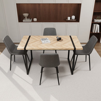 Modern Dining Table &amp; Suede Chair Set WIth Rectangular Metal Base