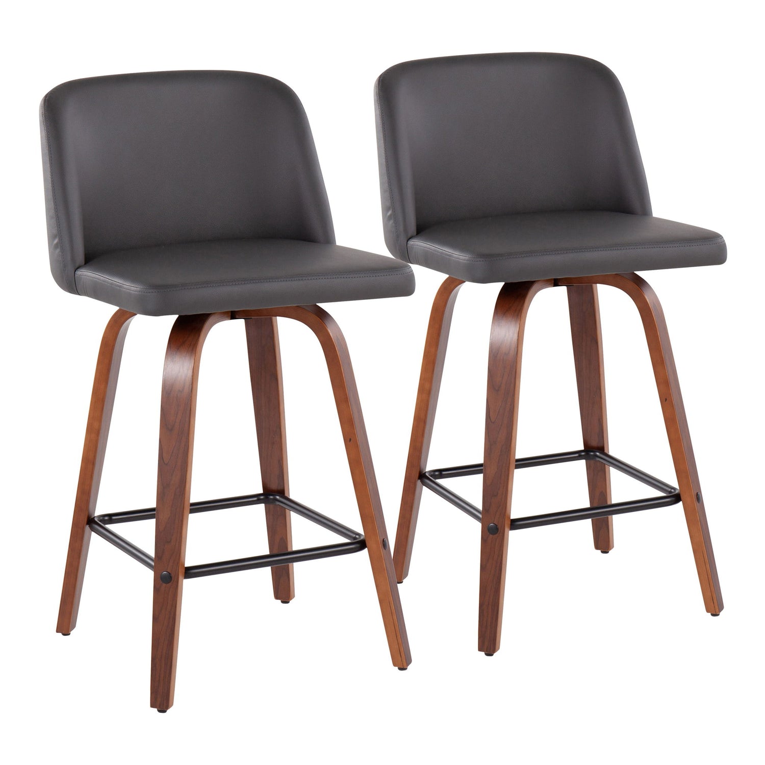 Toriano - Mid Century Modern Fixed Height Counter Stool &amp; Square Footrest (Set of 2)