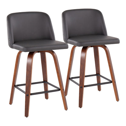 Toriano - Mid Century Modern Fixed Height Counter Stool &amp; Square Footrest (Set of 2)