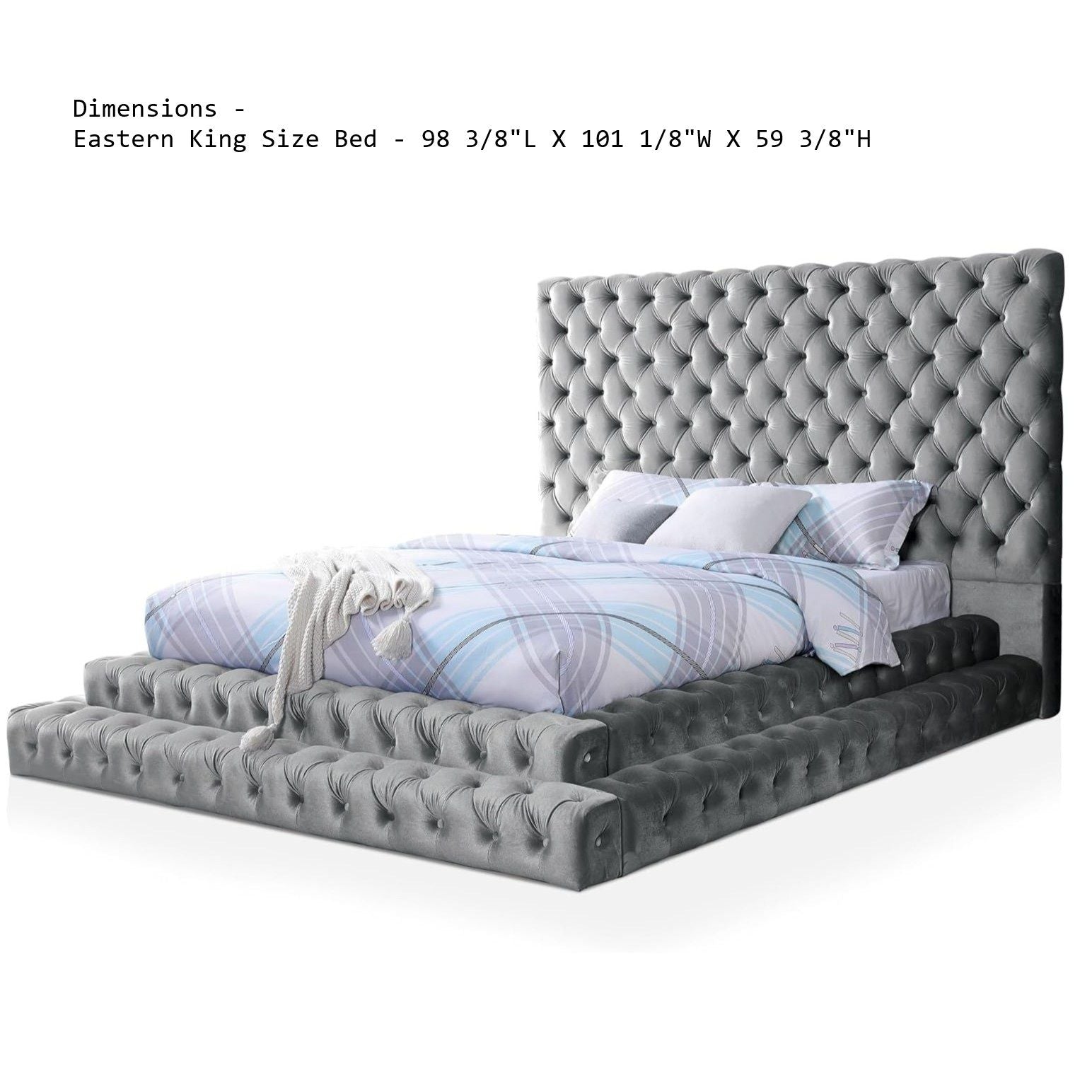 Tufted Oversized Headboard Platform Bed With Fully Upholstered Frame