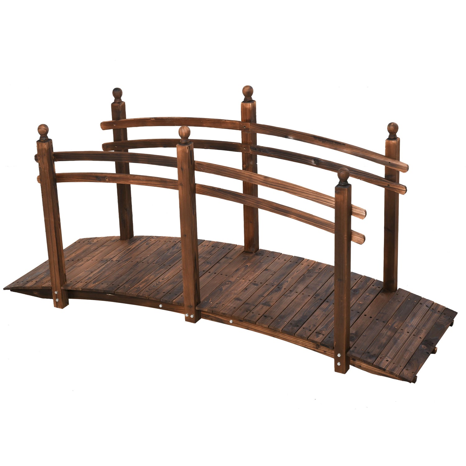 Outsunny - Fir Wood Garden Bridge Arc Walkway With Side Railings, Perfect For Backyards, Gardens, &amp; Streams, Carbonized - Brown