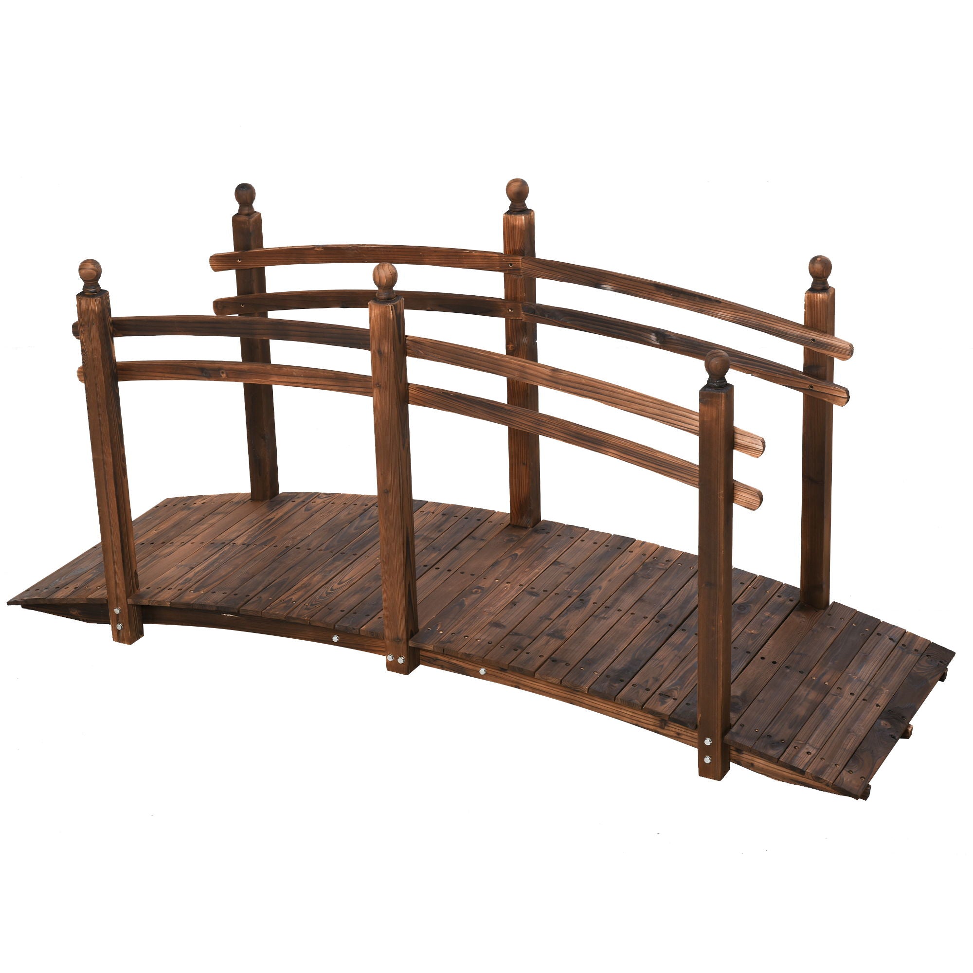 Outsunny - Fir Wood Garden Bridge Arc Walkway With Side Railings, Perfect For Backyards, Gardens, &amp; Streams, Carbonized - Brown