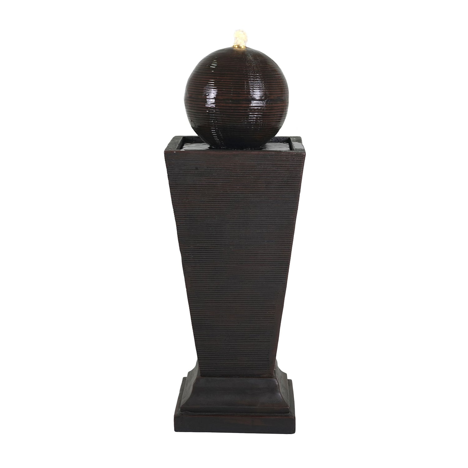 35.5&quot; Tall Column Fountain With LED Lights, Retro Outdoor Decor, Weather Resistant Feature - Dark Brown