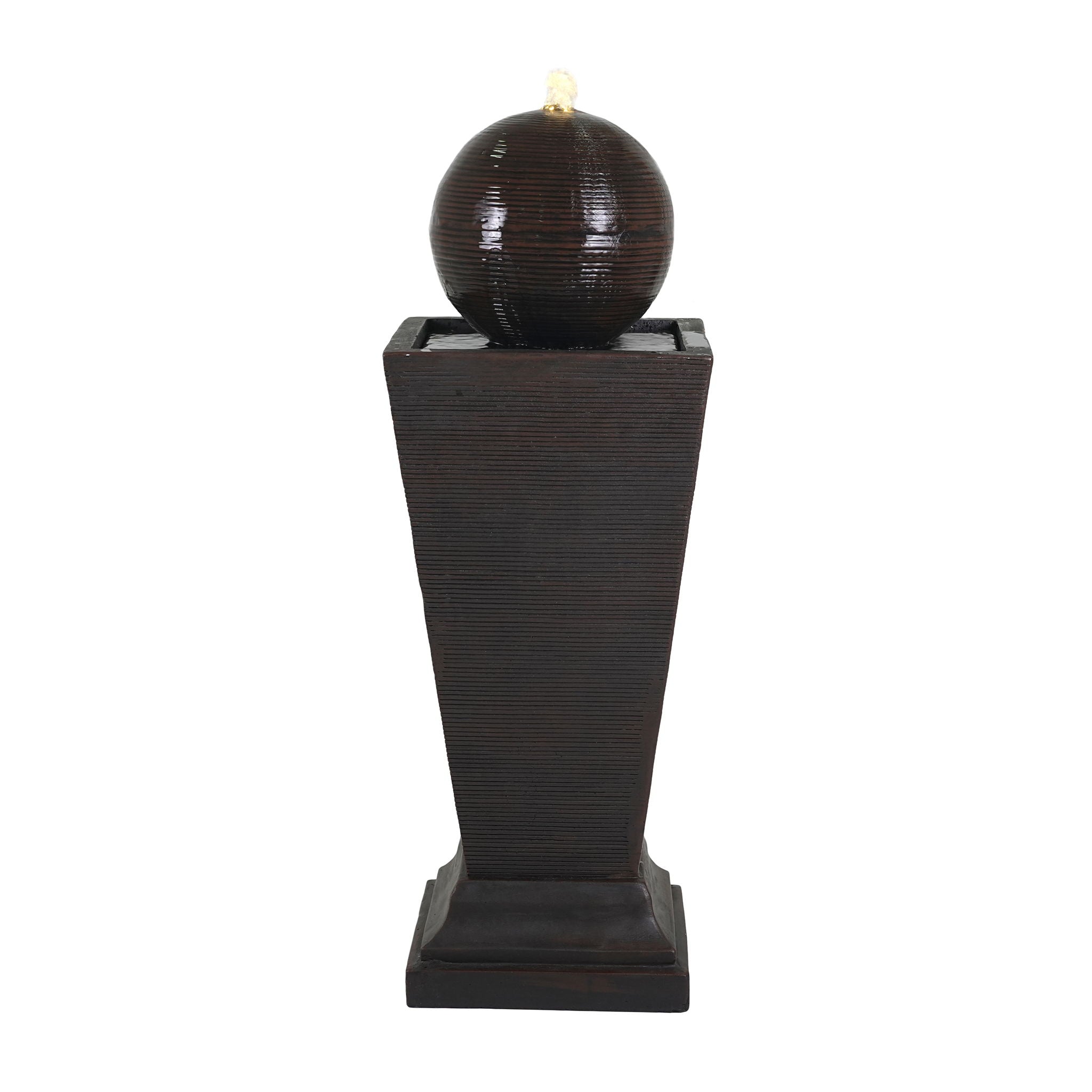 35.5&quot; Tall Column Fountain With LED Lights, Retro Outdoor Decor, Weather Resistant Feature - Dark Brown