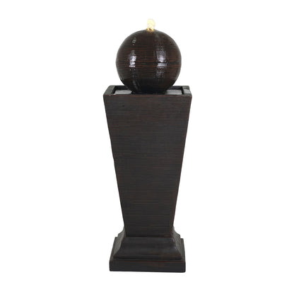 35.5&quot; Tall Column Fountain With LED Lights, Retro Outdoor Decor, Weather Resistant Feature - Dark Brown