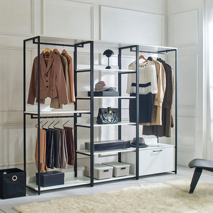 Fiona - Freestanding Walk In Wood Closet System &amp; Metal Frame Melamine - White