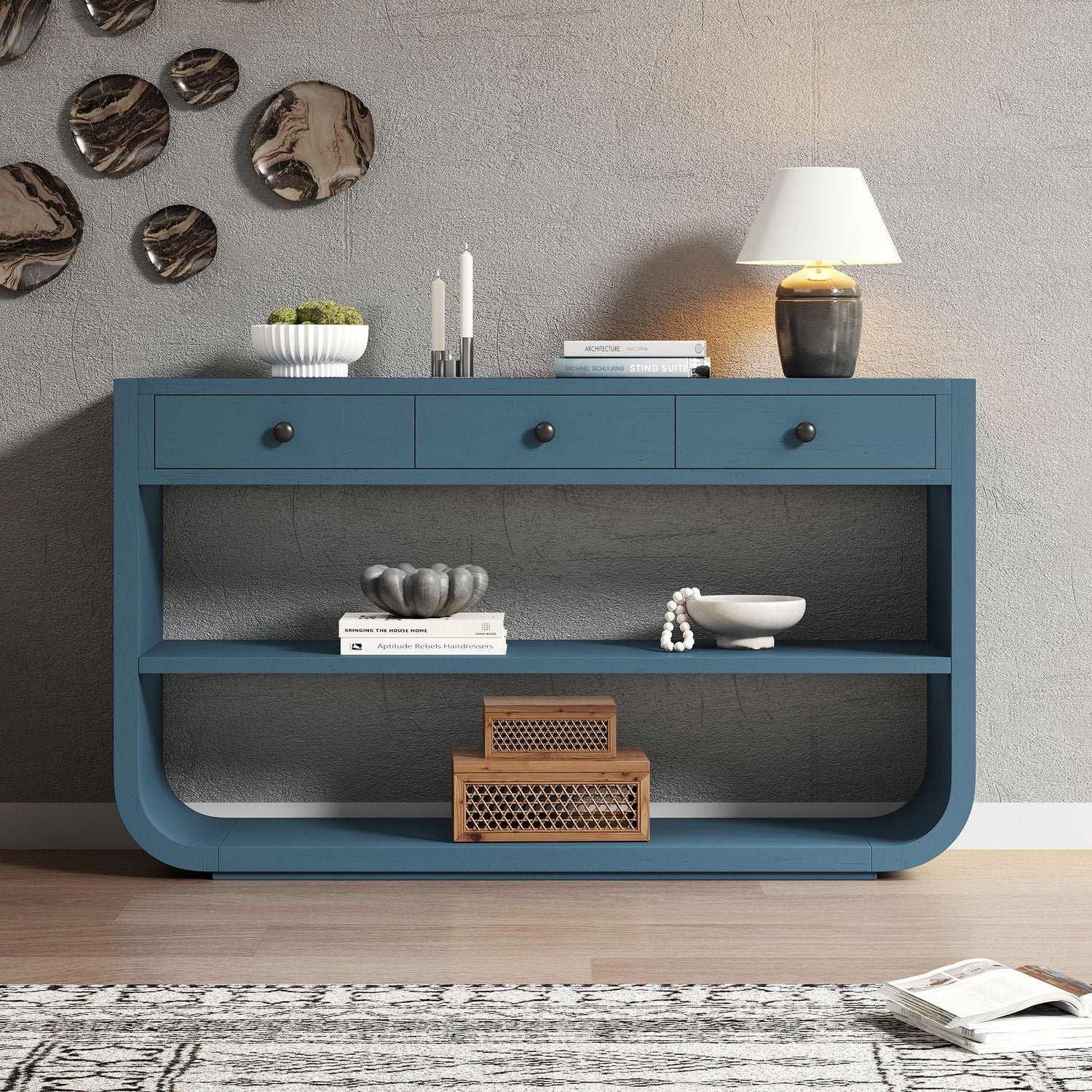 Console Table With 3 Soft Close Drawers &amp; 2 Open Shelves
