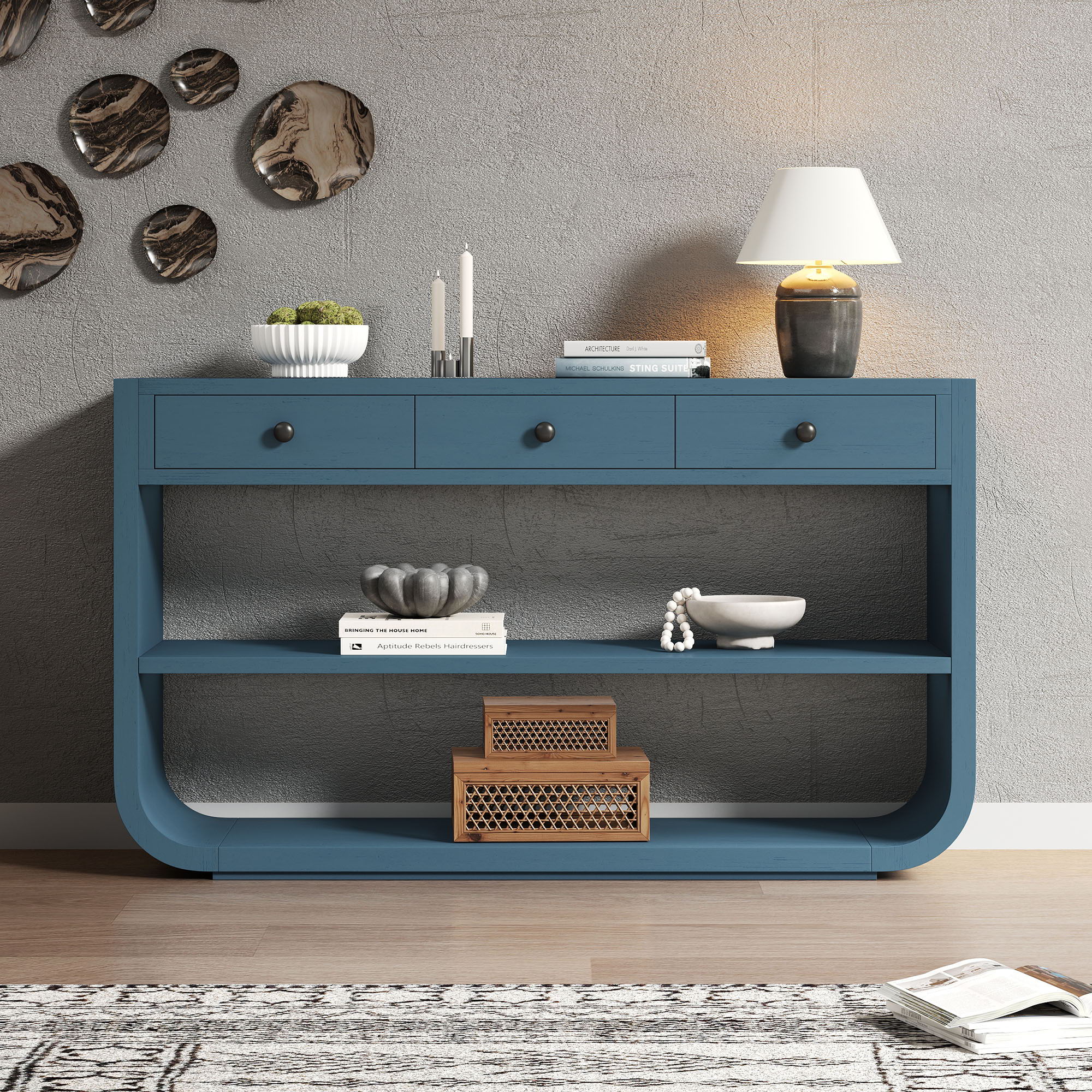 Console Table With 3 Soft Close Drawers &amp; 2 Open Shelves