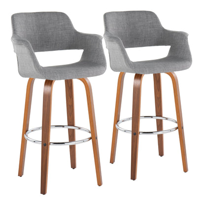 Vintage Flair - Mid Century Modern Fixed Height Barstool With Swivel &amp; Round Footrest (Set of 2)