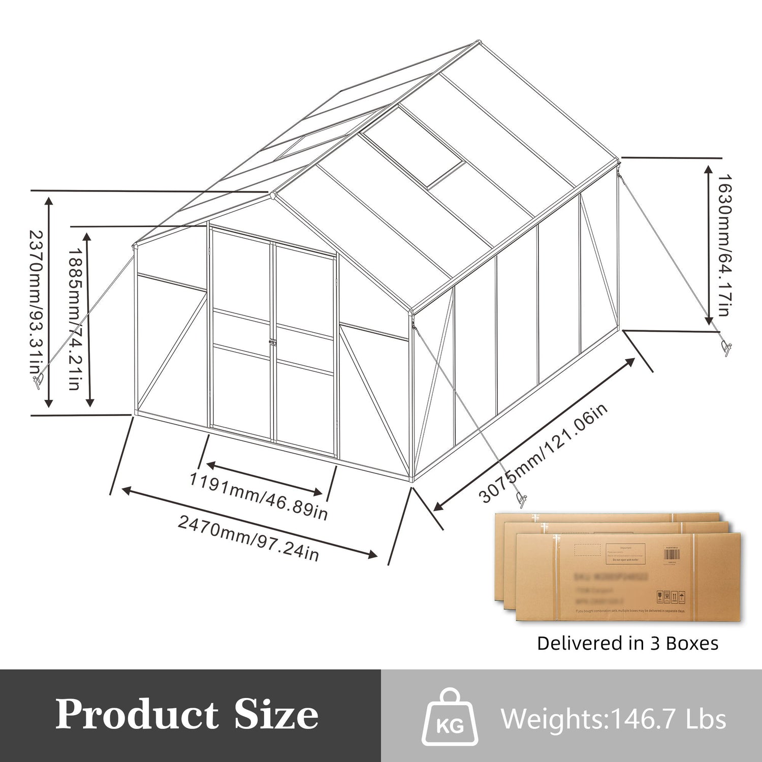 Gain Height Windproof Greenhouse All Season Outdoor Garden Shelter