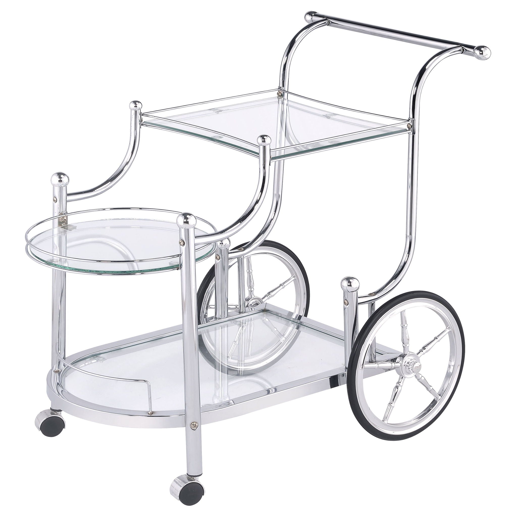 Reia - 3 Tier Cart With Casters &amp; Tempered Glass Design - Chrome