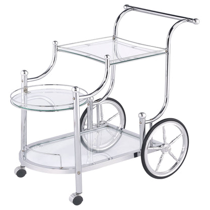 Reia - 3 Tier Cart With Casters &amp; Tempered Glass Design - Chrome
