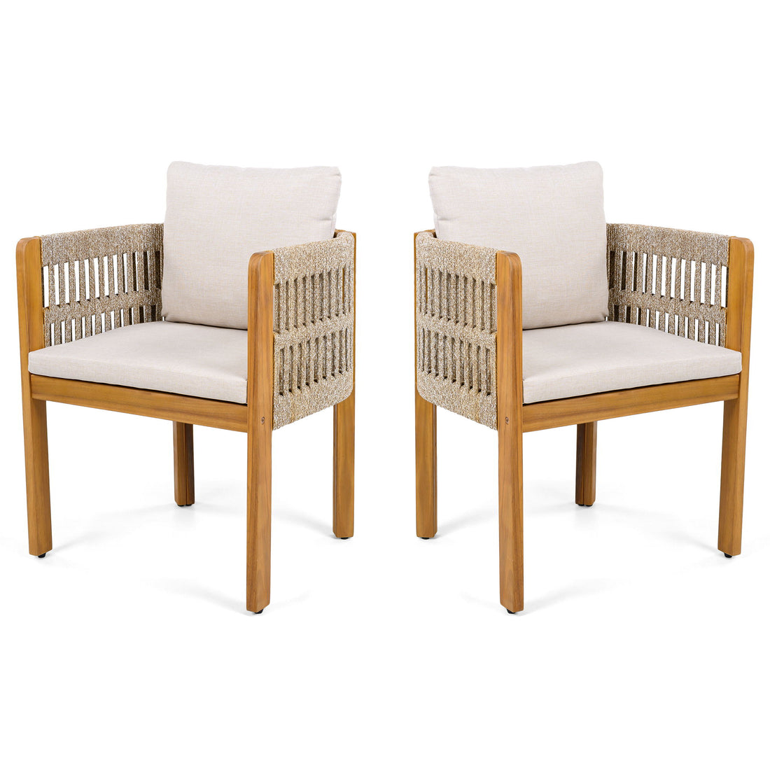 Outdoor Dining Chairs With Mix Rope Handles (Set of 2)