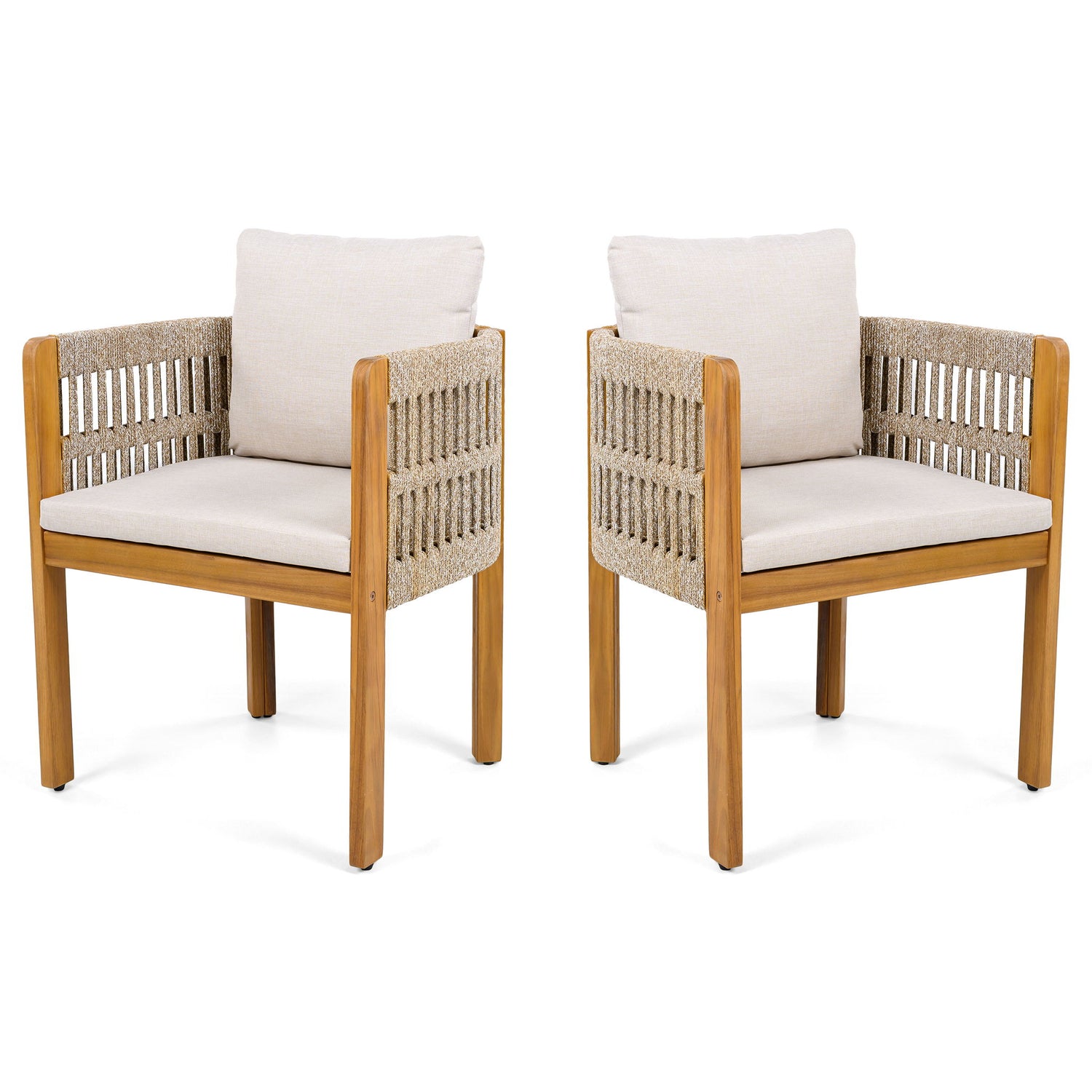 Outdoor Dining Chairs With Mix Rope Handles (Set of 2)