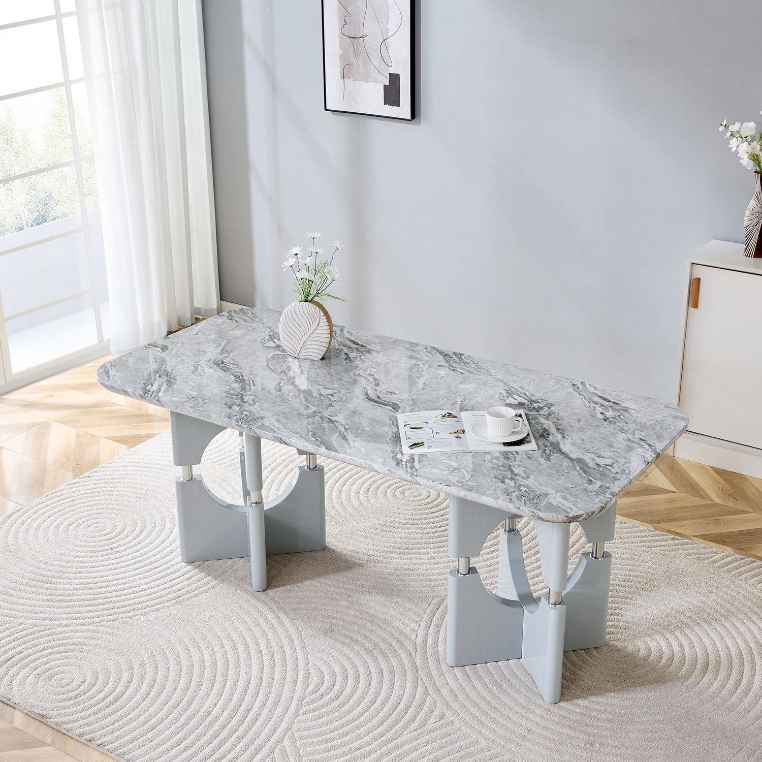 Modern Dining Table With Sleek Hollow-Out Frame And Accents
