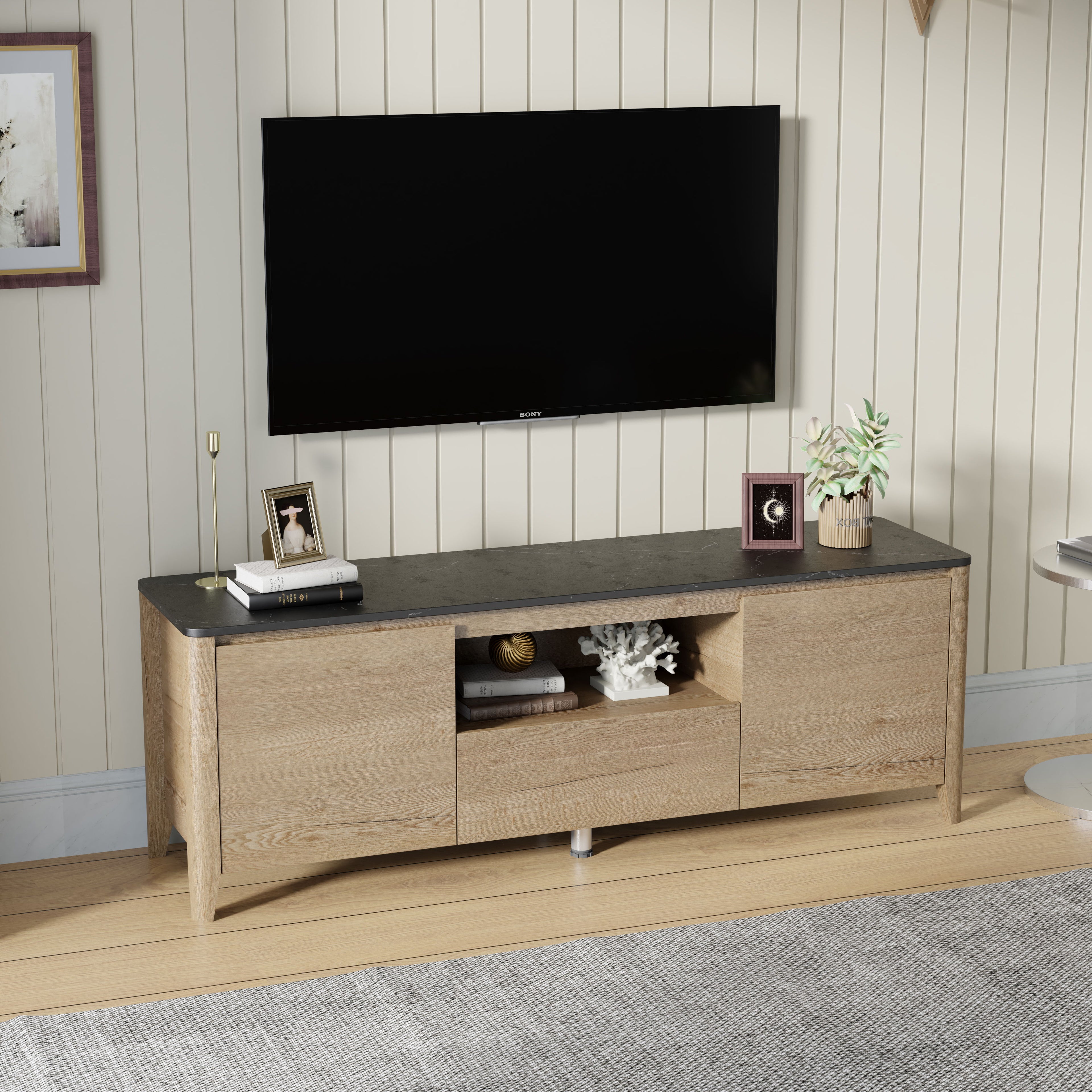 Modern TV Stand With LED Lights Entertainment Center TV Cabinet With Storage For Up To 75&quot; For Gaming Living Room Bedroom