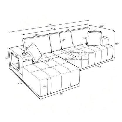 L - Shaped Sectional Sofa With Cup Holders &amp; Side Pockets