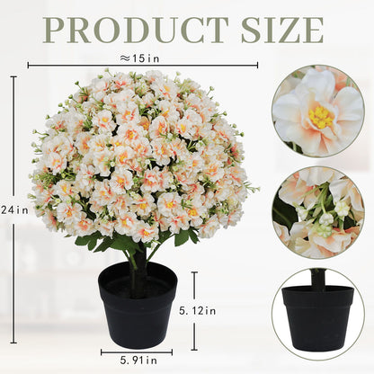 Artificial Snow Lotus Potted Plant, Artificial Floral Decor For Indoor &amp; Outdoor Spaces - White / Pink
