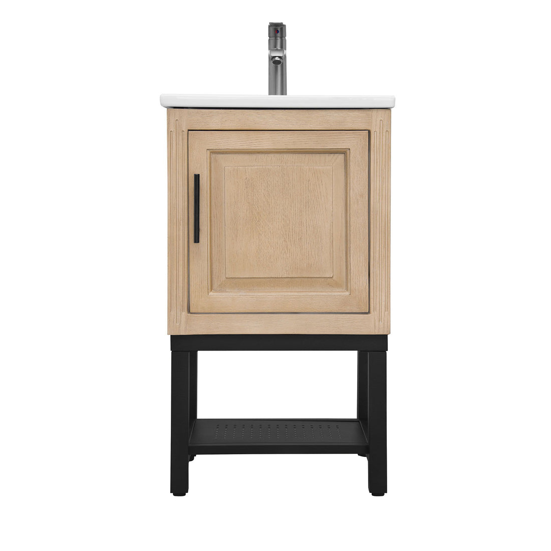 Modern Freestanding Bathroom Vanity With Ceramic Sink, Hot And Cold Faucet, 1 Door Cabinet &amp; Open Shelf