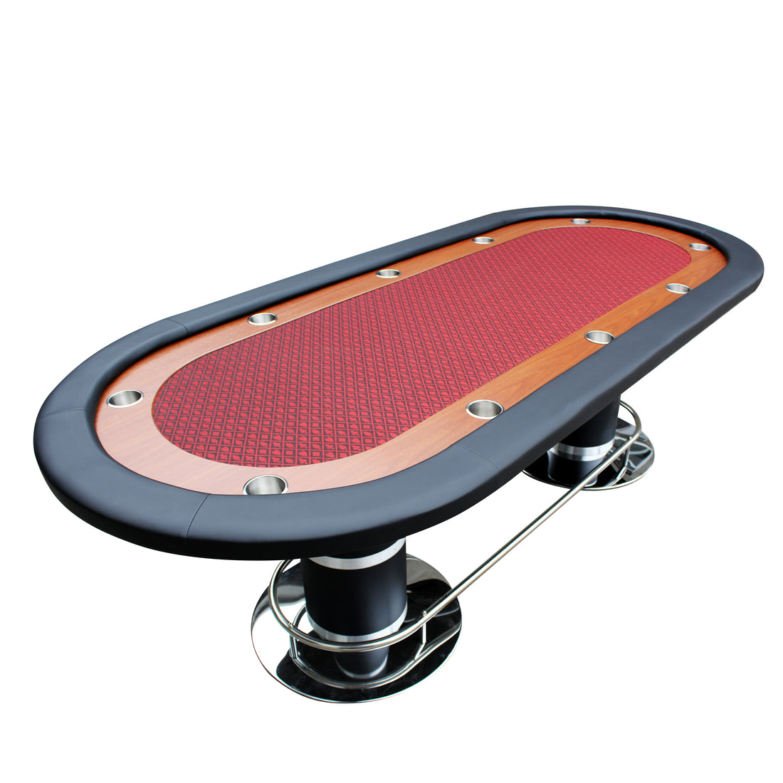 96&quot; 10 Poker Table for 10 Players Casino Games with Speed Cloth Felt Pedestal Base Cup Holders Red