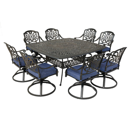 Square 8 Person 64&quot; Long Aluminum Dining Set With Cushions
