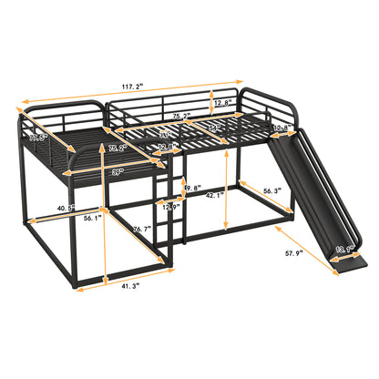 L Shaped Bunk Bed With Slide And Short Ladder