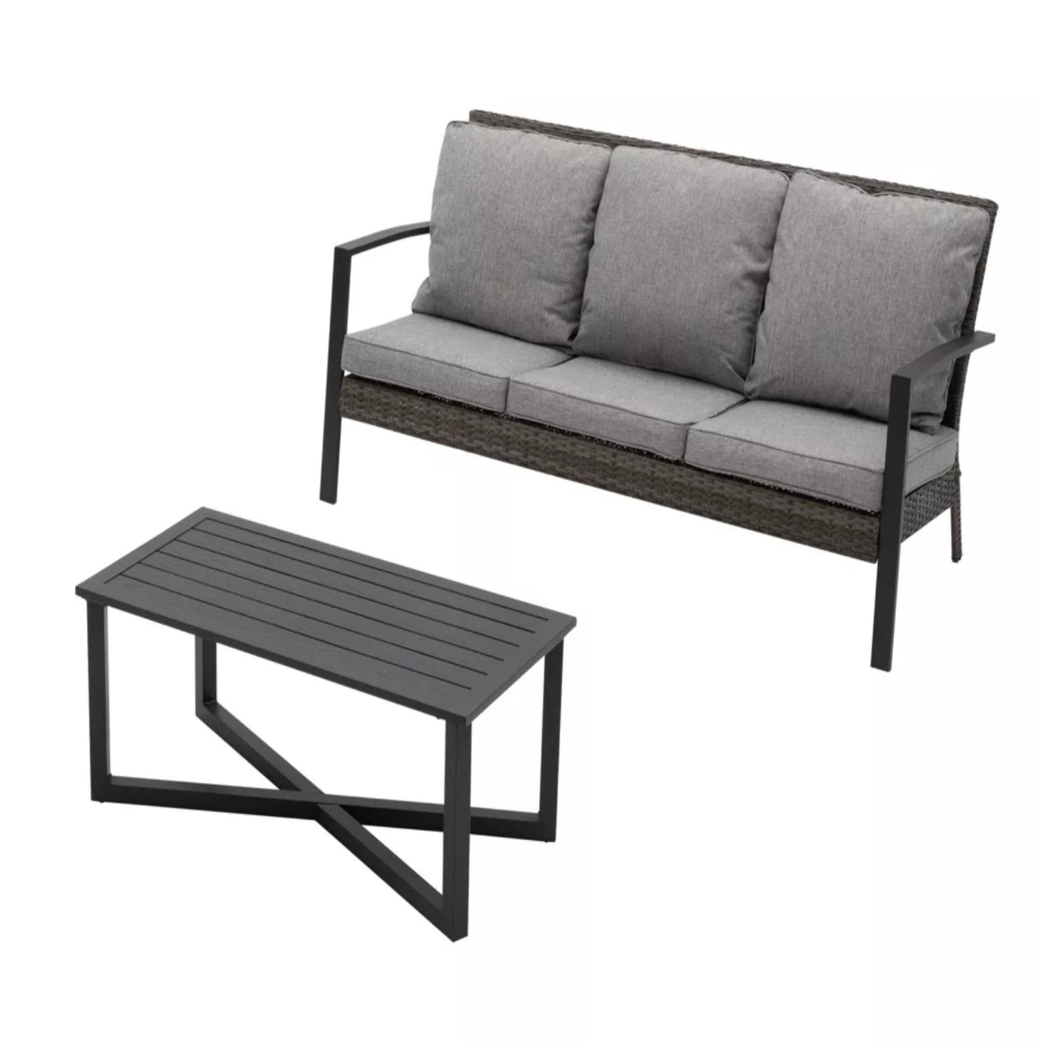 2 Piece Patio Set With Cushions &amp; Coffee Table