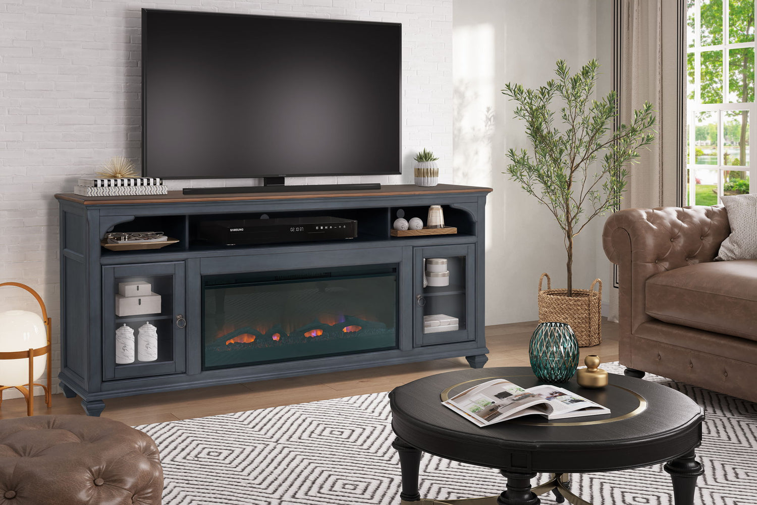 Americana - 86 In Fireplace TV Stand For TVs Up To 95&quot; - Blue