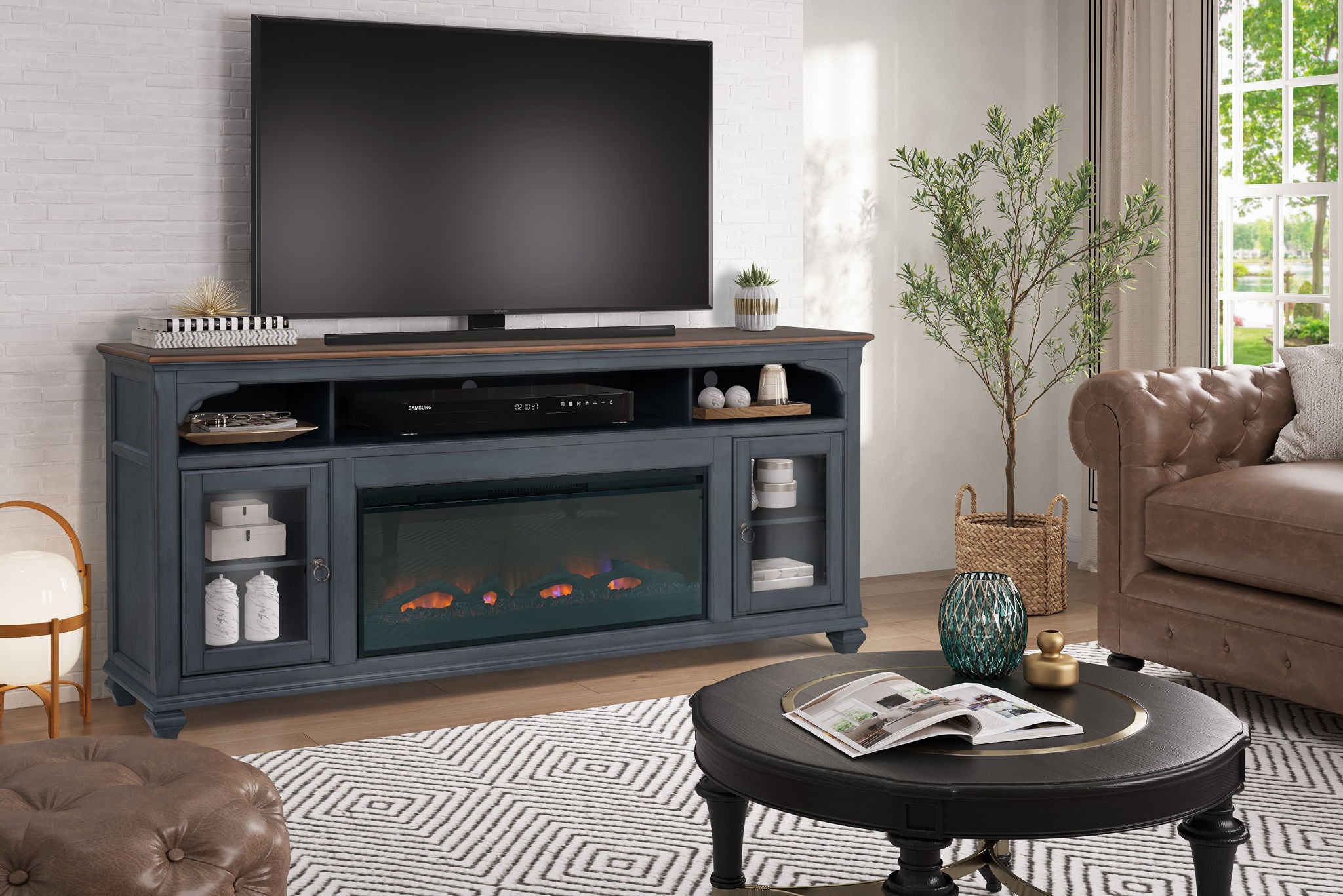 Americana - 86 In Fireplace TV Stand For TVs Up To 95&quot; - Blue