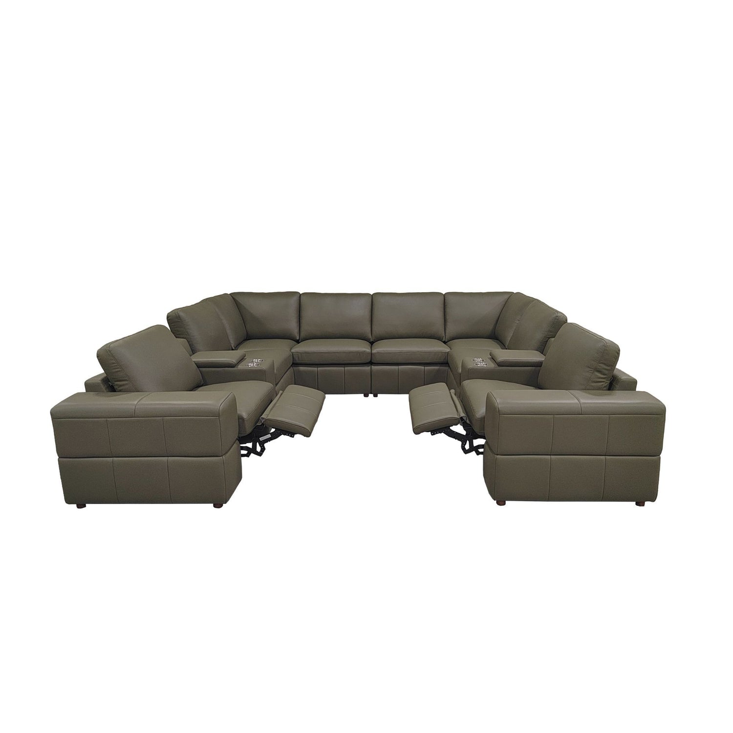 Upholstered Large Arms Sectional With Recliner Seats