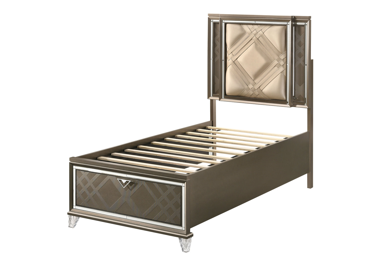 Skylar - Full Bed With LED &amp; Storage - Dark Champagne