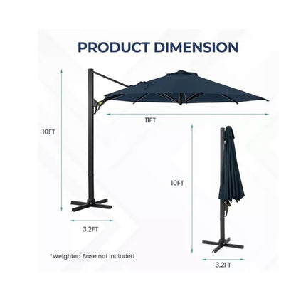 Round Cantilever Patio Umbrella With 360 Rotation &amp; Infinite Tilt Adjustment