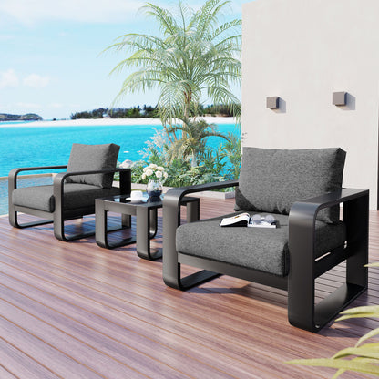 3 Piece Aluminum Frame Patio Furniture With 6.7&quot; Thick Cushion And Coffee Table, All Weather Use Olefin Fabric Outdoor Chair - Gray / Black