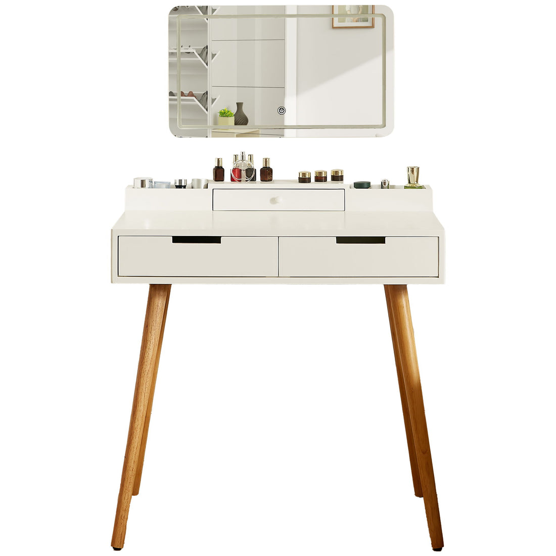 Makeup Vanity Desk With Removable Mirror And Lights, 3 Color Modes &amp; Adjustable Brightness Dressing Table, Small Vanity Table Set With 2 Drawers For Bedroom - White