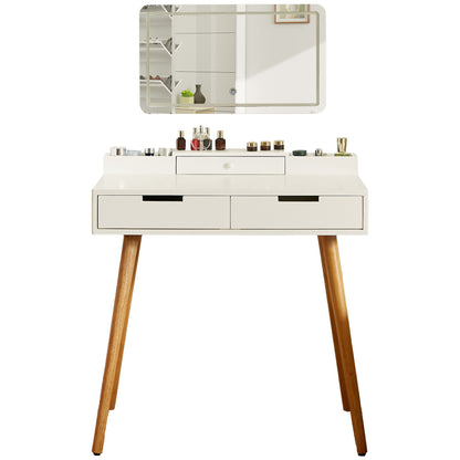 Makeup Vanity Desk With Removable Mirror And Lights, 3 Color Modes &amp; Adjustable Brightness Dressing Table, Small Vanity Table Set With 2 Drawers For Bedroom - White